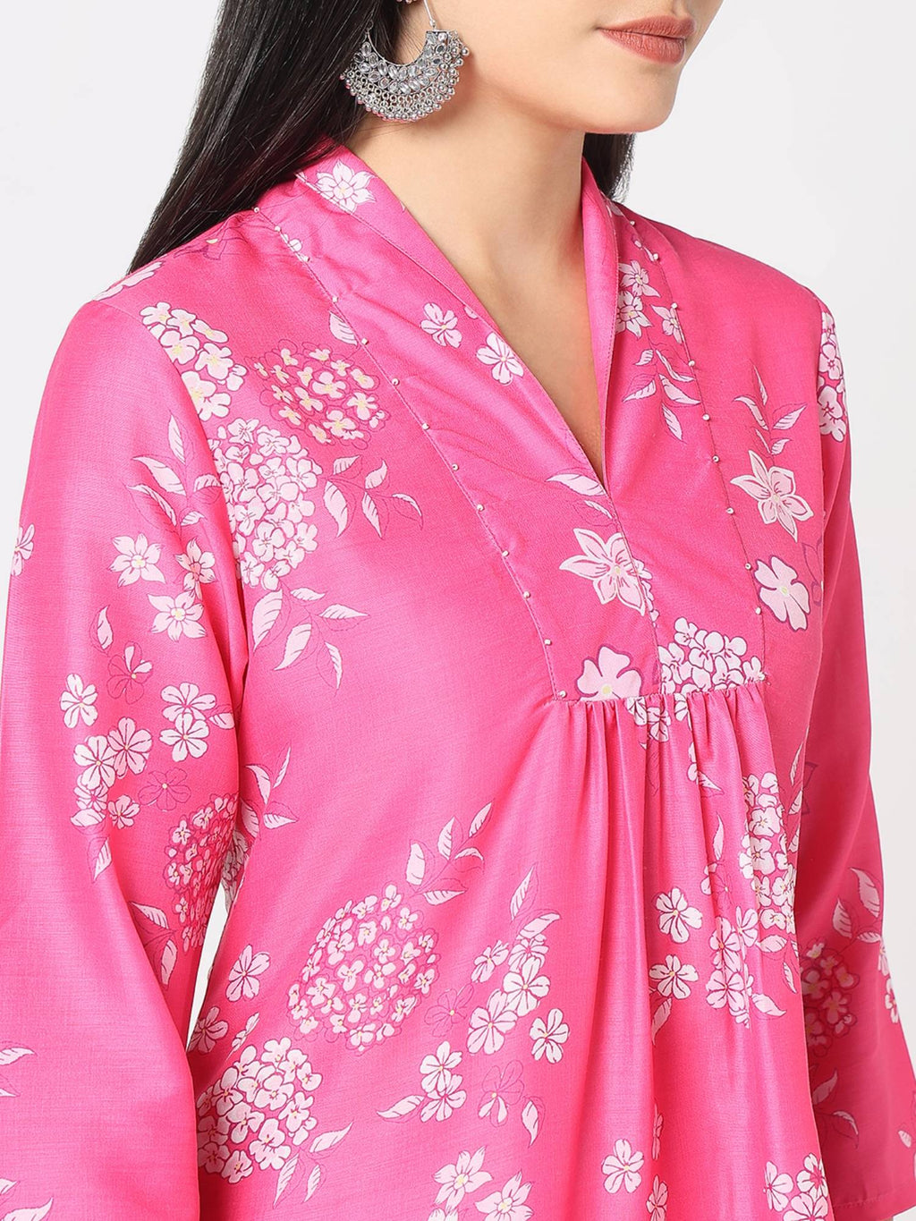 Women Pink Polyester V-Neck Kurta | FY93 - view 6
