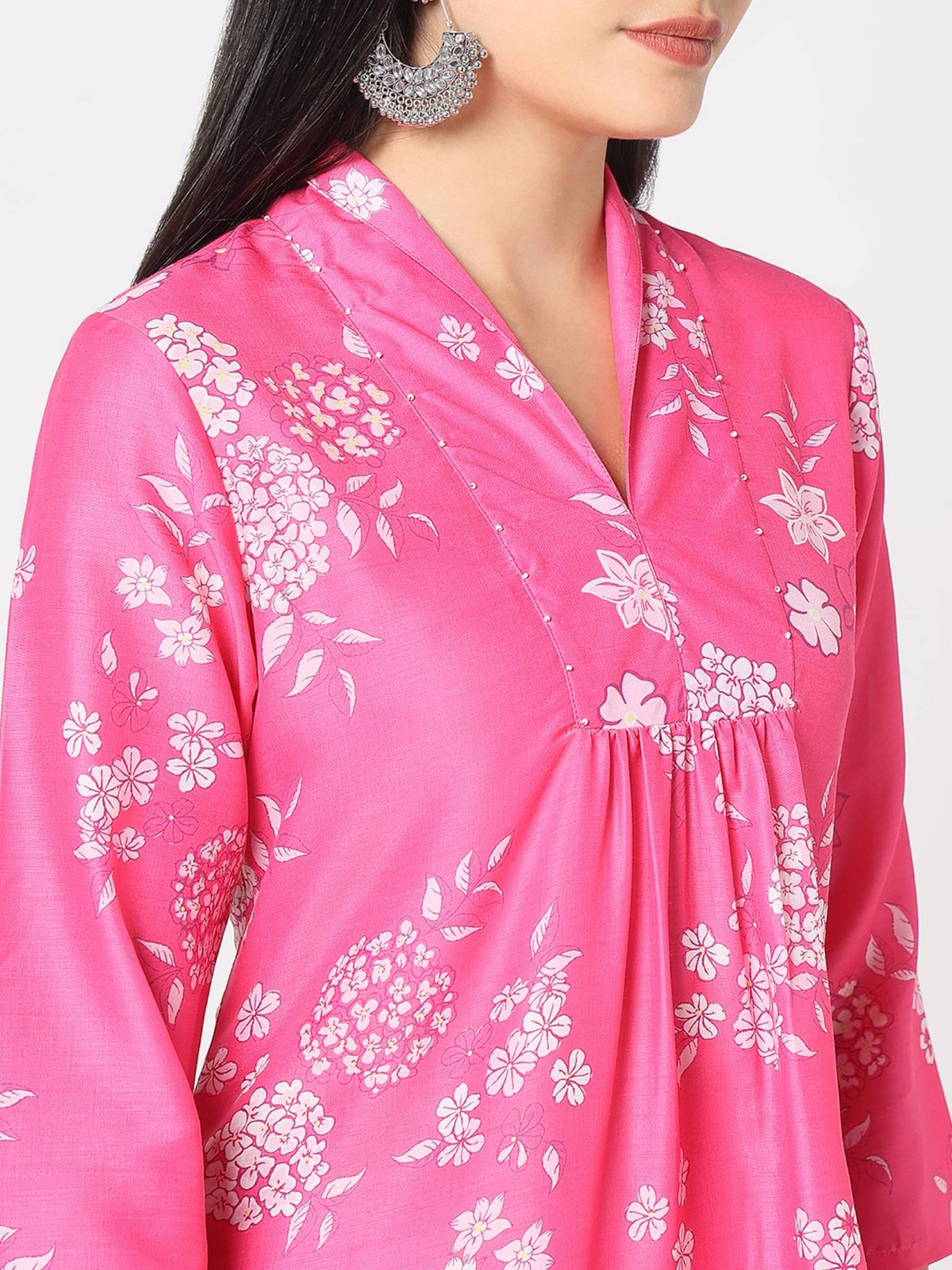 Women Pink Polyester V-Neck Kurta | FY93 - view 6