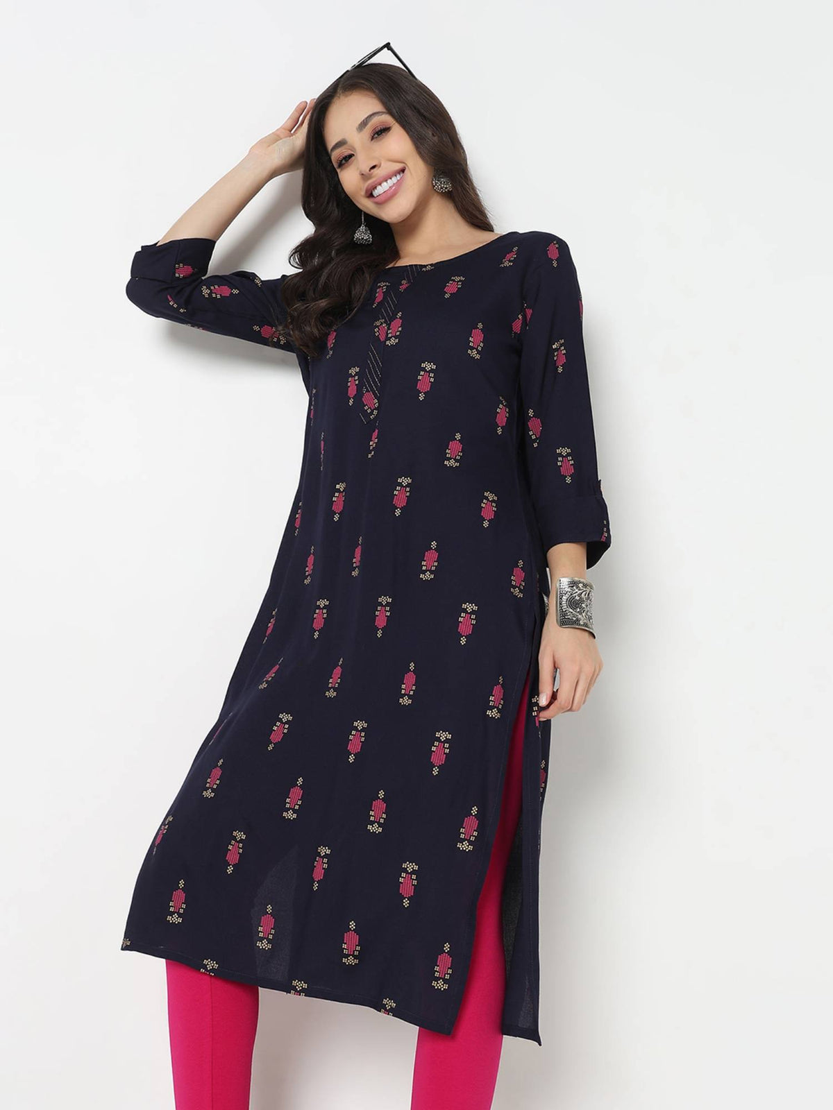 Women Pink Viscose Round Neck Kurta | FY93 - view 8