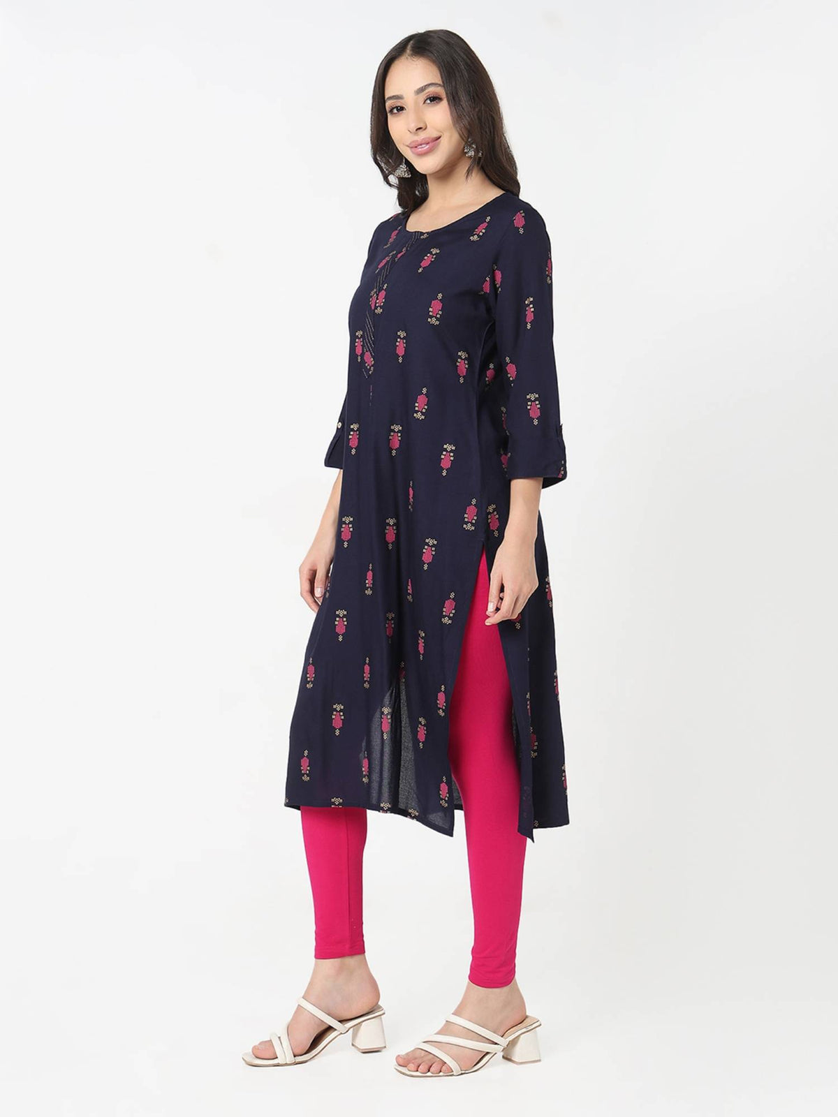 Women Pink Viscose Round Neck Kurta | FY93 - view 9
