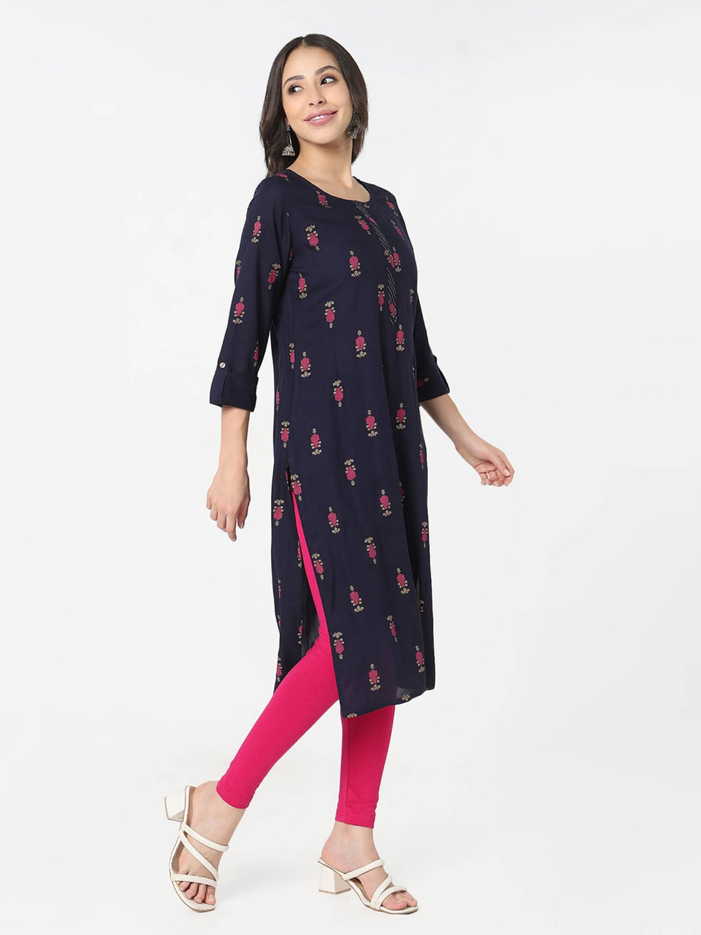 Women Pink Viscose Round Neck Kurta | FY93 - view 10