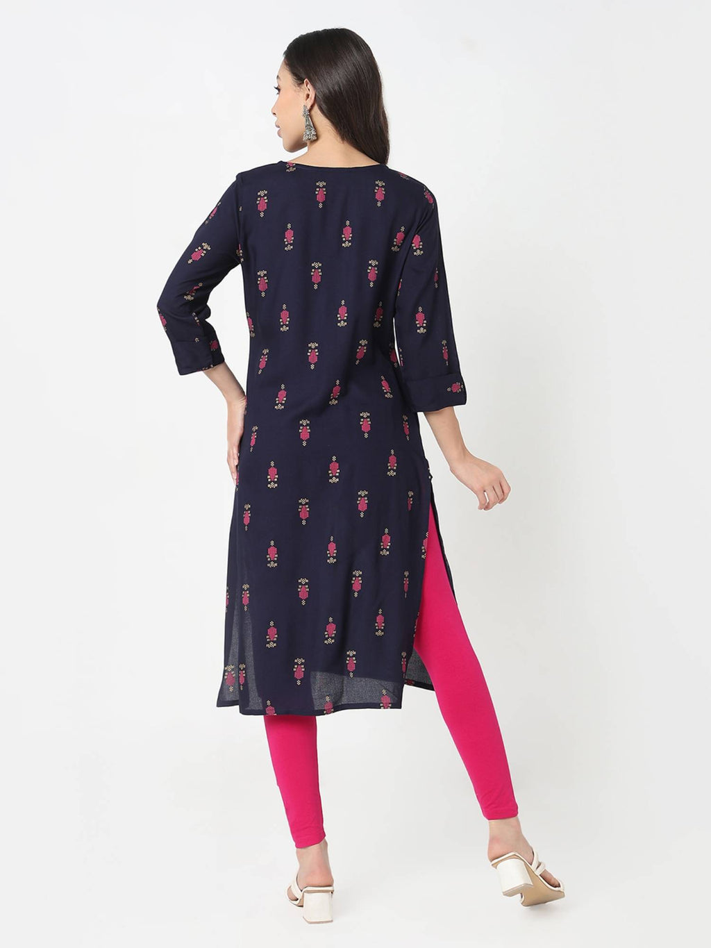 Women Pink Viscose Round Neck Kurta | FY93 - view 11