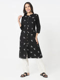 Women Black Cotton Mandarin Neck Kurta | U3S - view 1