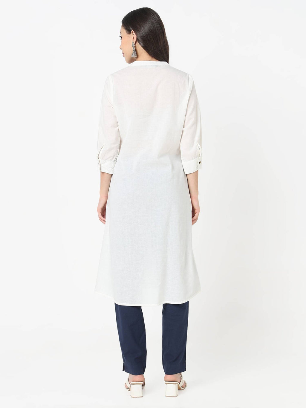 Women Black Cotton Mandarin Neck Kurta | FY93 - view 11