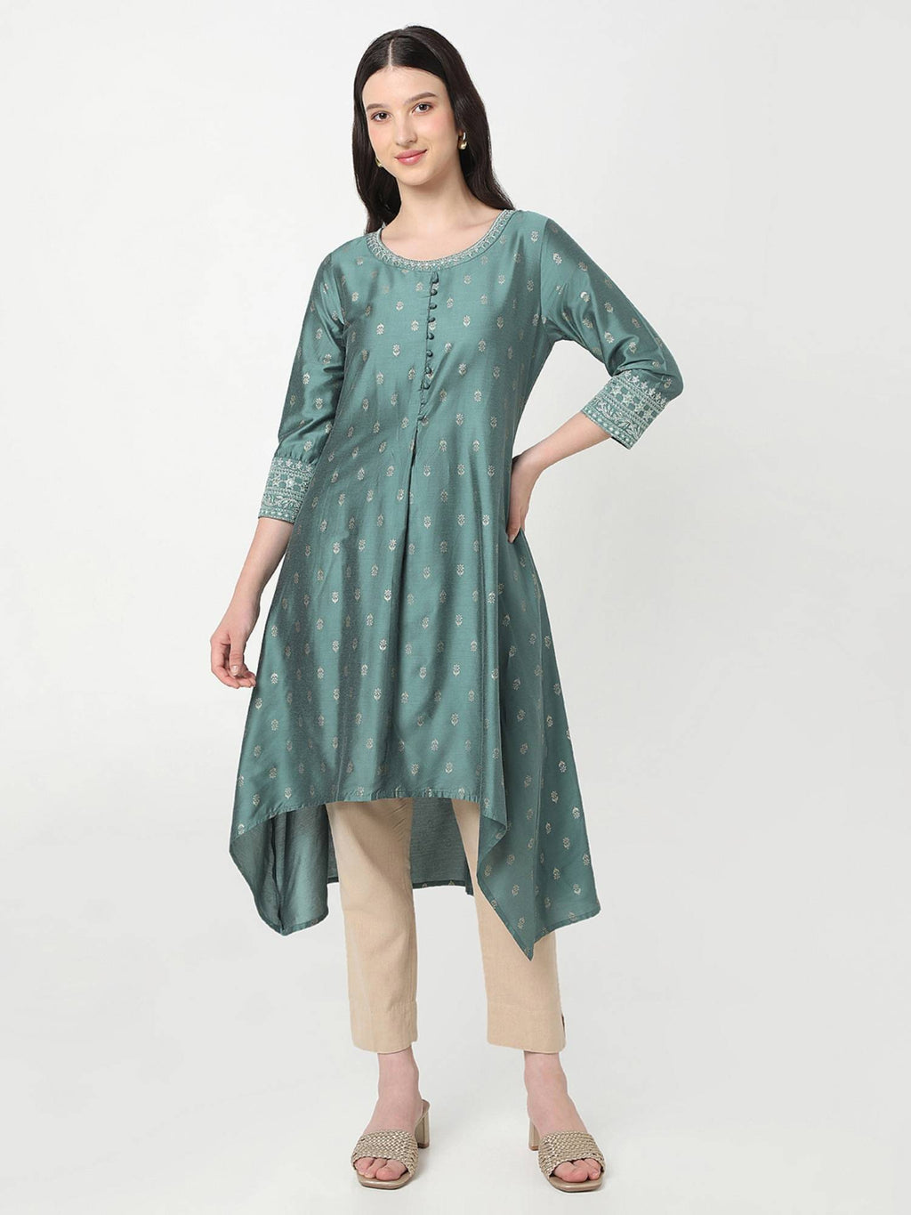 Women Pink Polyester Round Neck Kurta | FY93 - view 7