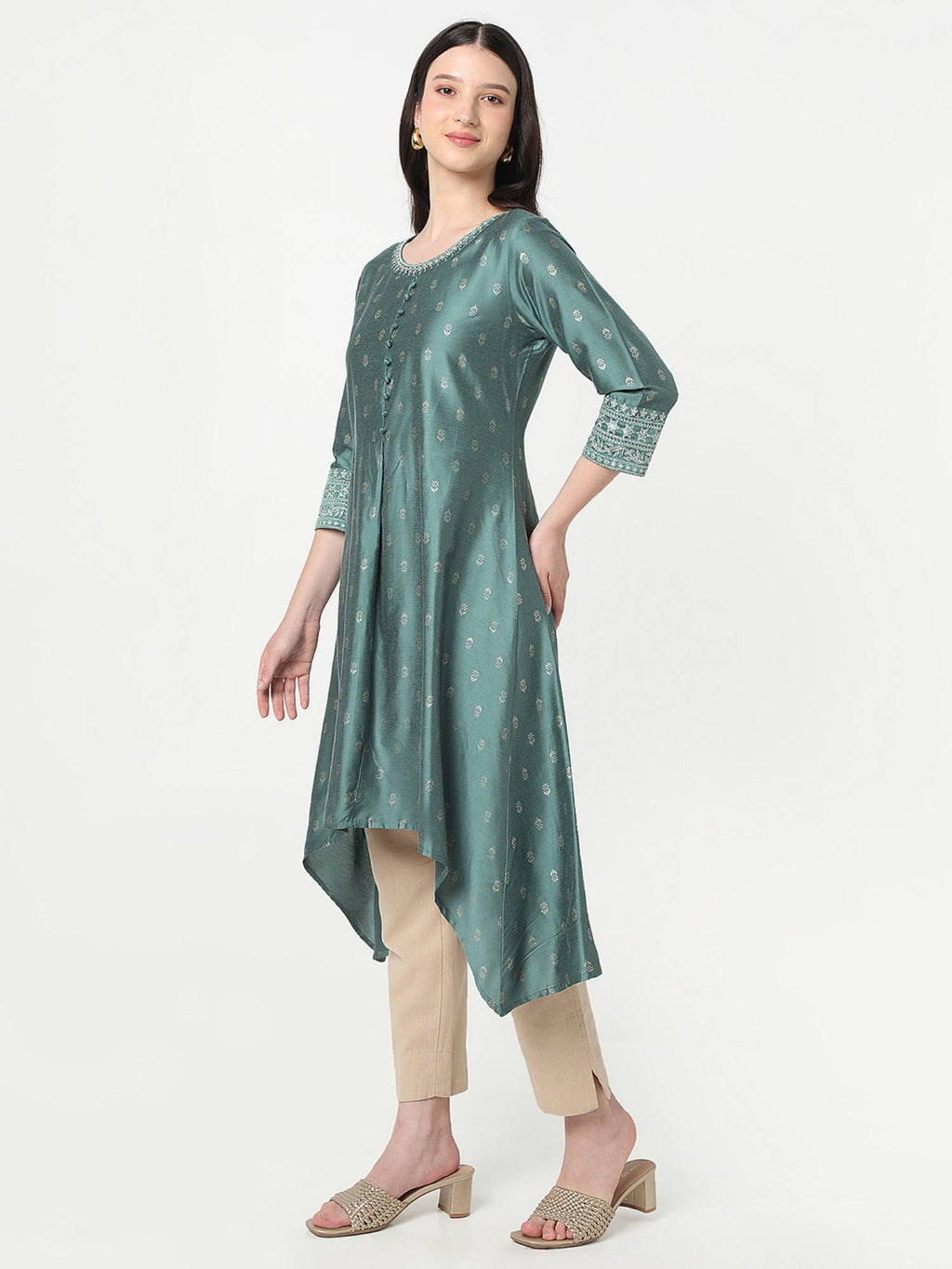 Women Pink Polyester Round Neck Kurta | FY93 - view 9