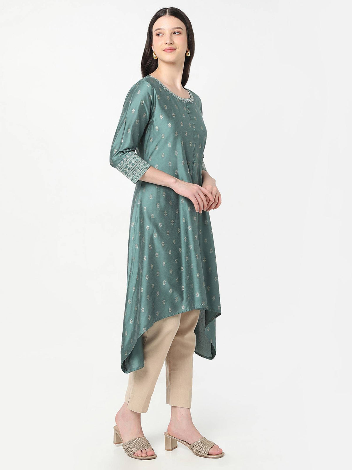 Women Pink Polyester Round Neck Kurta | FY93 - view 10