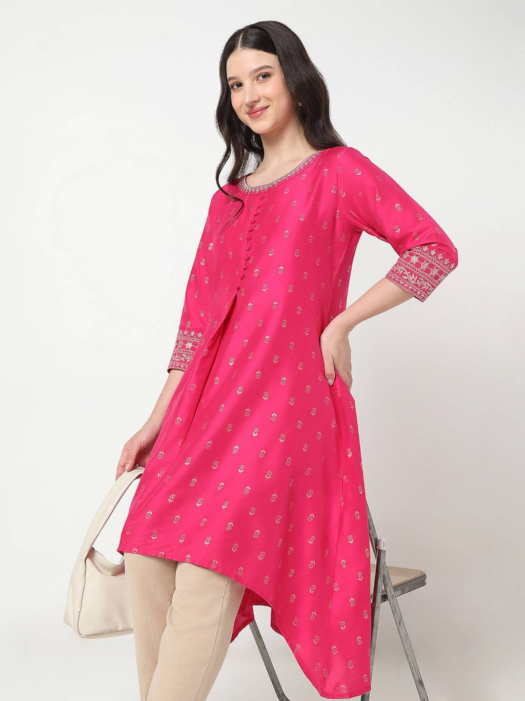Women Pink Polyester Round Neck Kurta | KDG - view 2