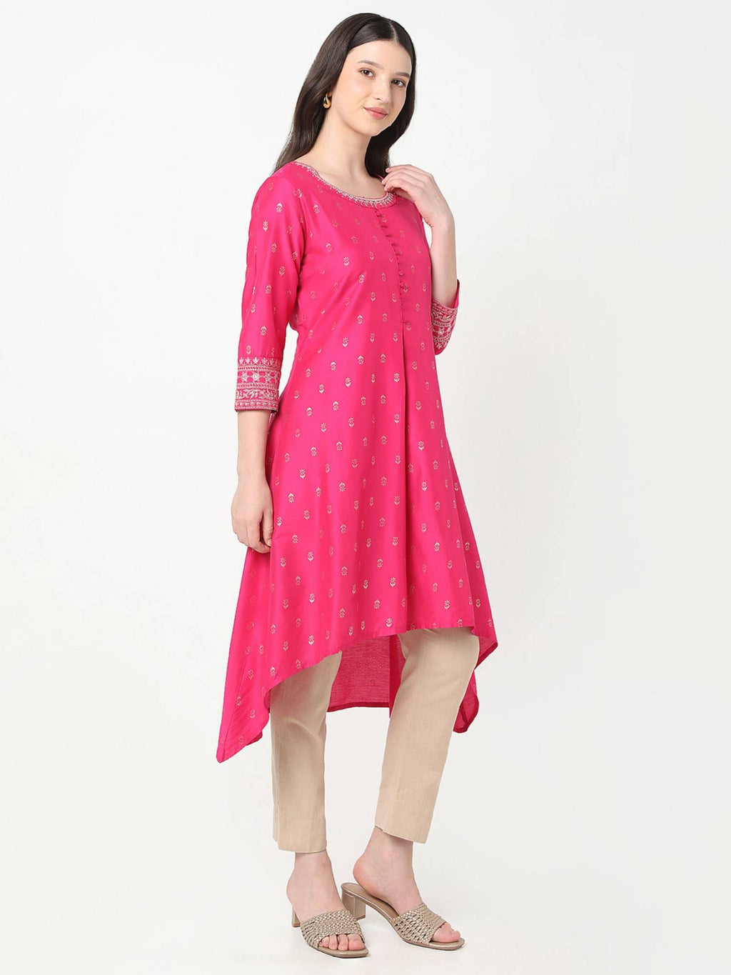 Women Pink Polyester Round Neck Kurta | KDG - view 4