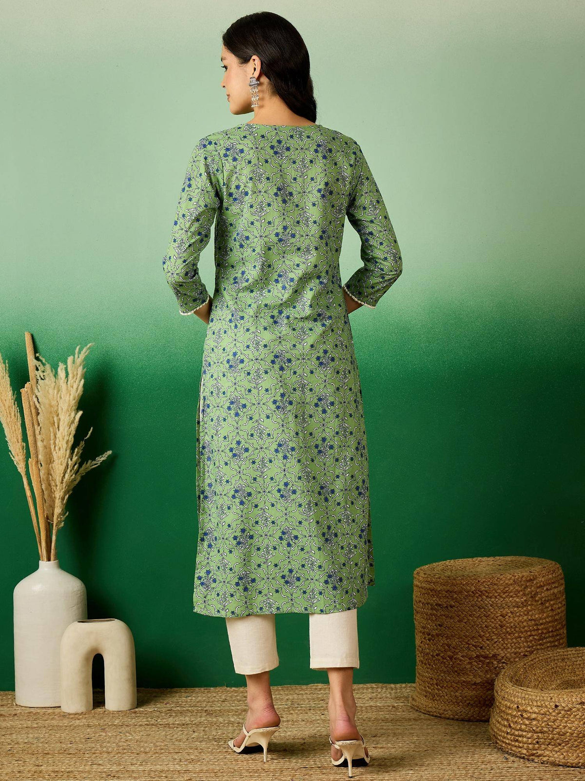 Green Cotton Printed Kurta | KDG - view 2