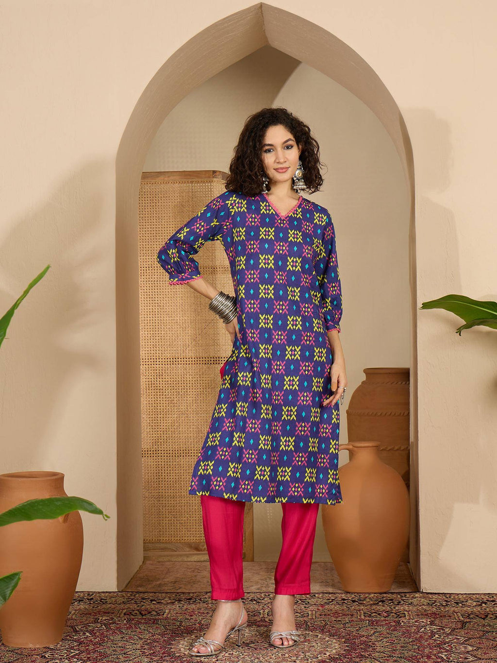Womens Blue Printed Cotton Kurta | KDG - view 1