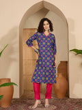 Womens Blue Printed Cotton Kurta | KDG - view 1