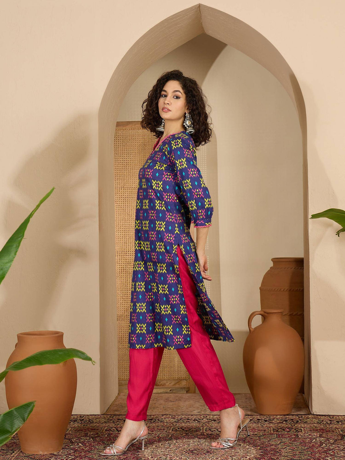 Womens Blue Printed Cotton Kurta | FY93 - view 3