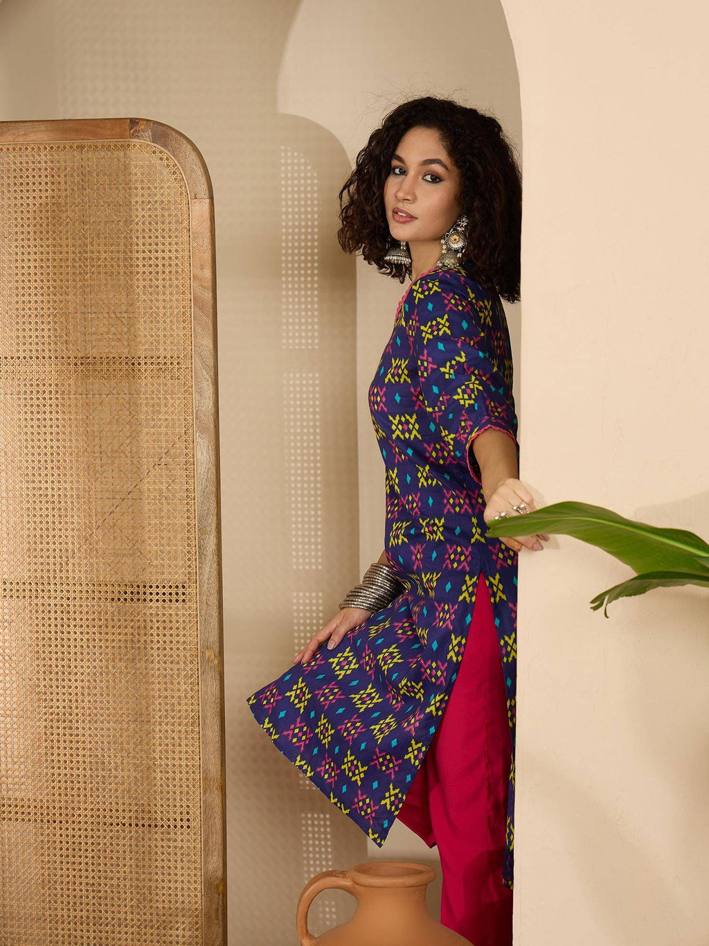 Womens Blue Printed Cotton Kurta | FY93 - view 4