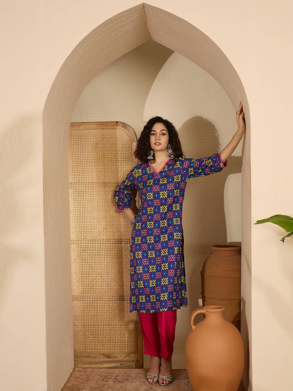 Womens Blue Printed Cotton Kurta | FY93 - view 5