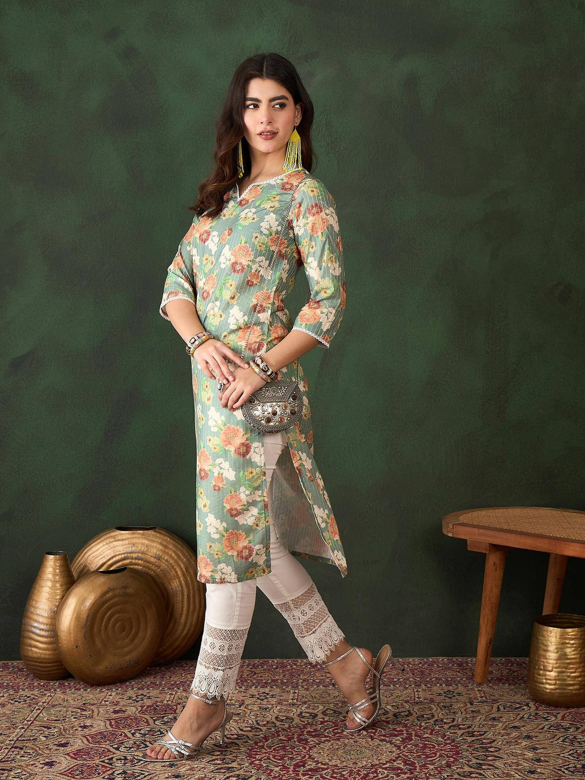 Green Printed Floral Kurta | FY93 - view 6