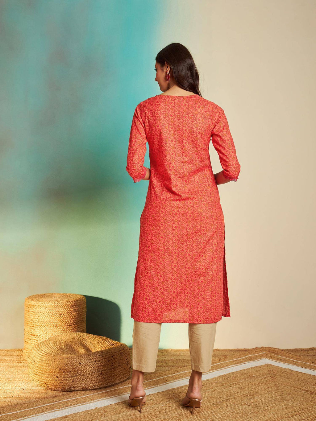 Orange Cotton Printed Kurta | FY93 - view 2