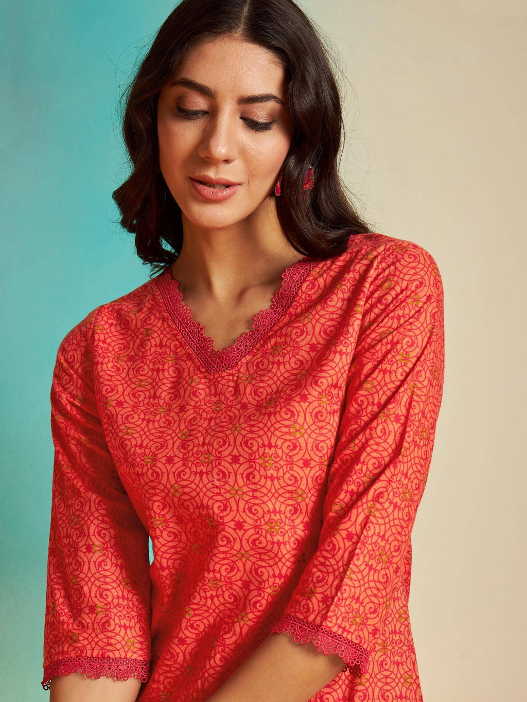 Orange Cotton Printed Kurta | FY93 - view 6