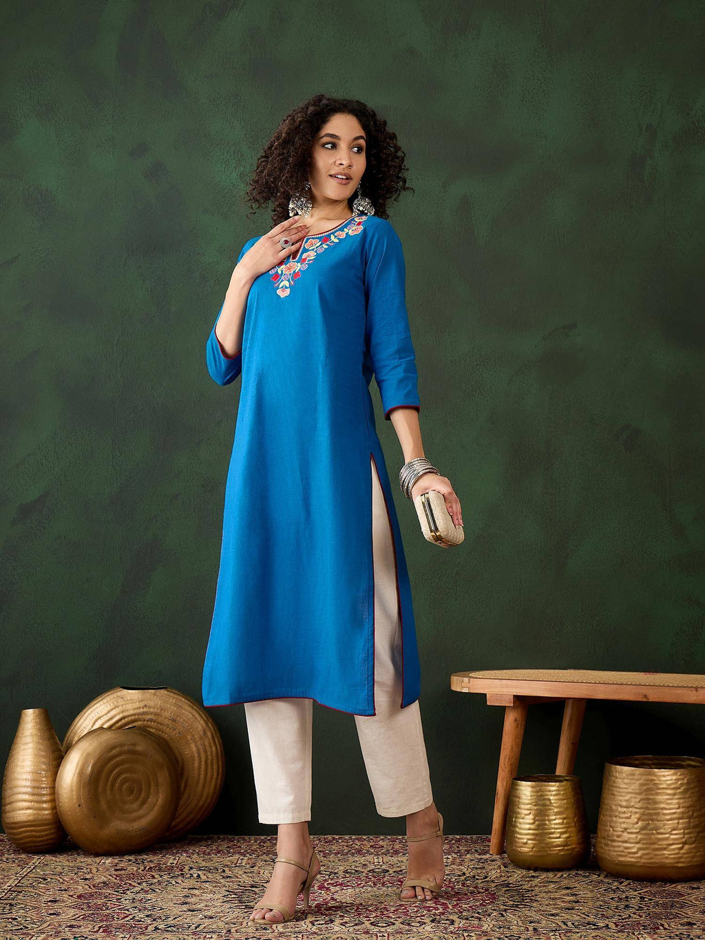 Magenta Floral Embroidered Thread Work Pure Cotton Kurta | KDG - view 16