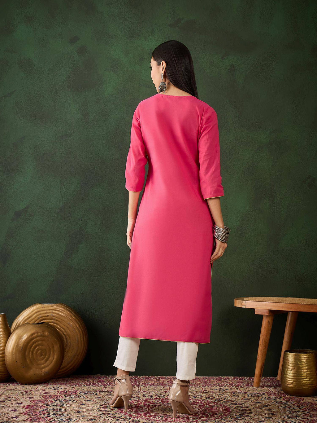 Magenta Floral Embroidered Thread Work Pure Cotton Kurta | KDG - view 20