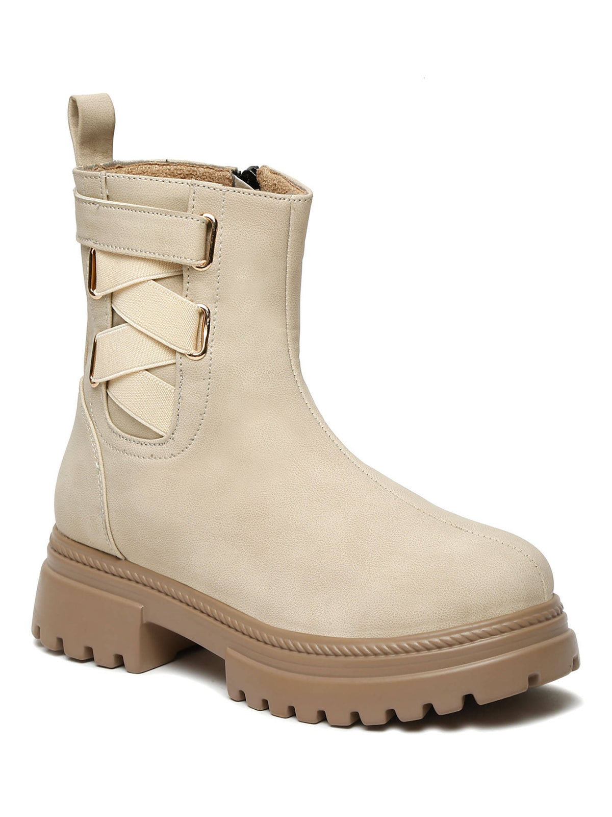 Cream Casual Round Toe Block Heeled Boots | BT61 - view 2