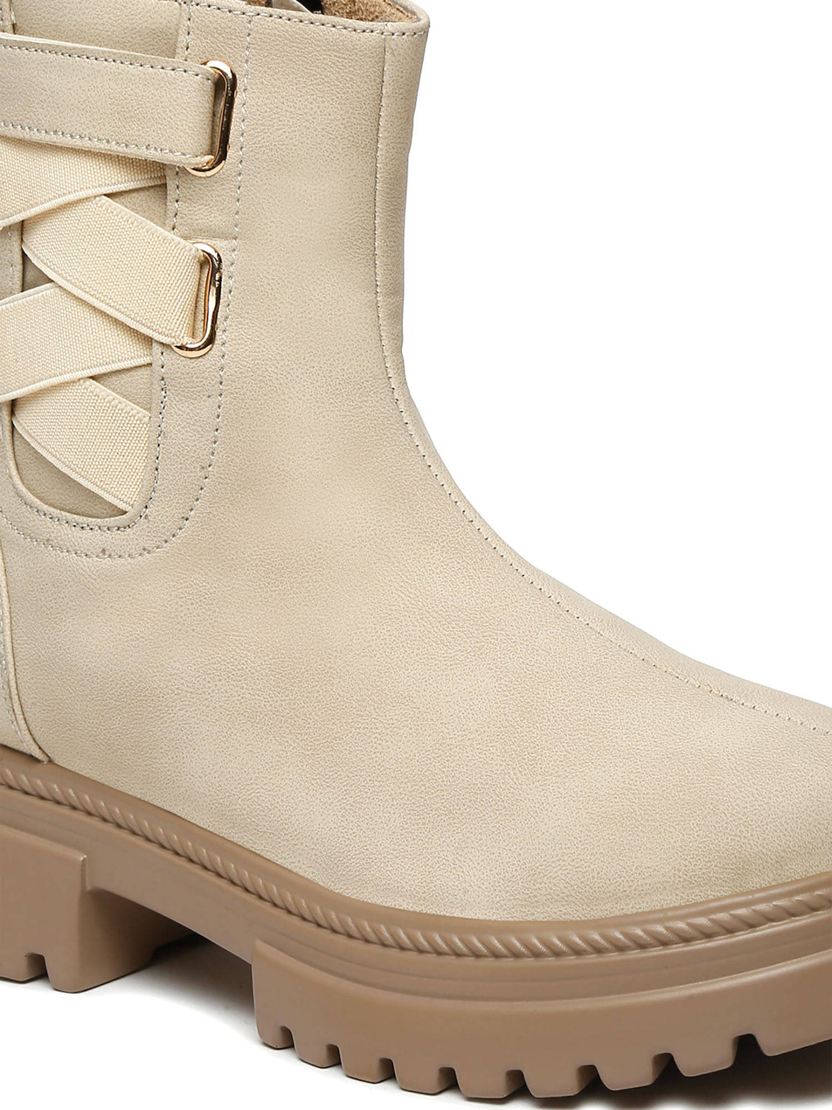 Cream Casual Round Toe Block Heeled Boots | BT61 - view 3