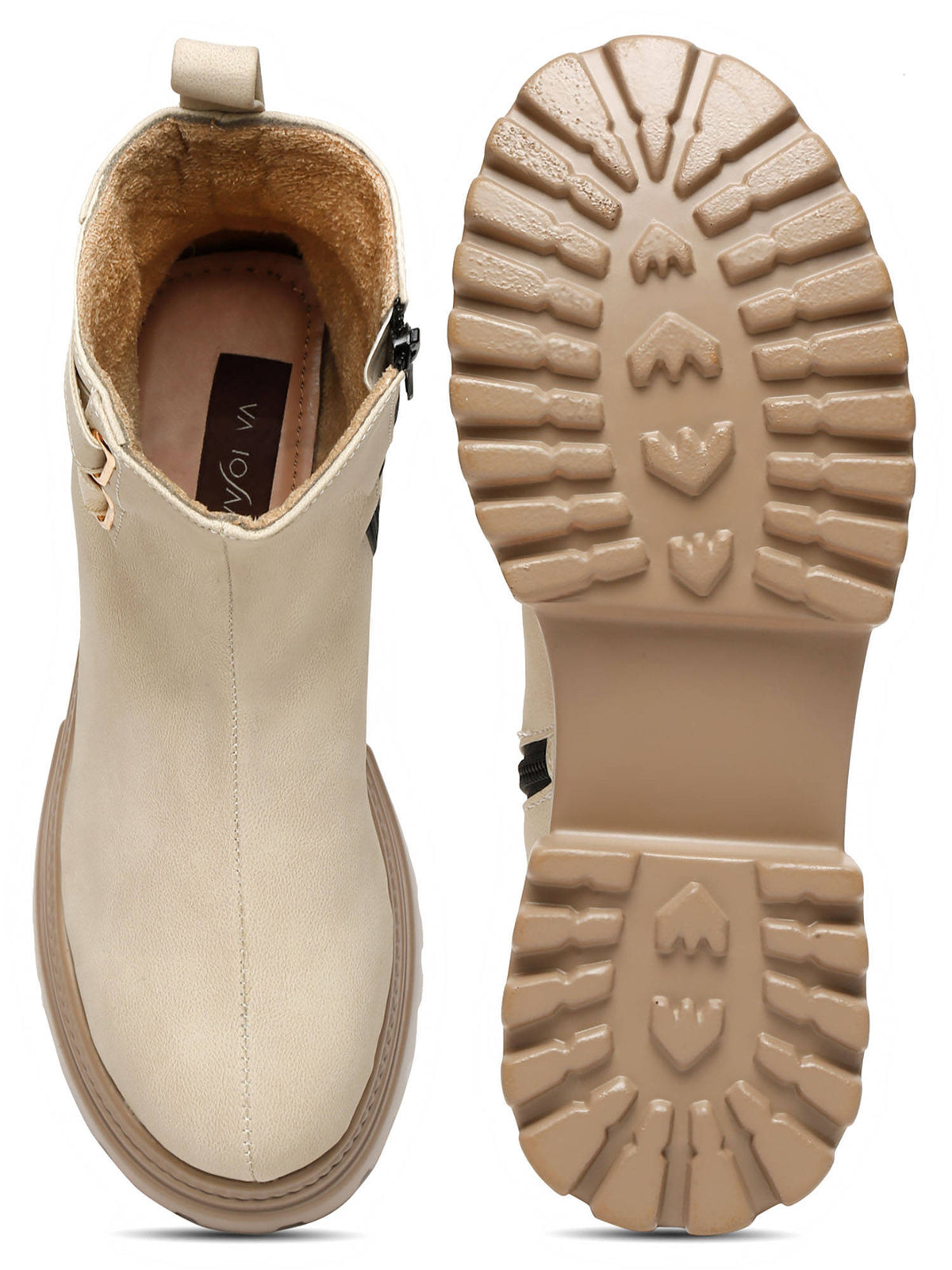 Cream Casual Round Toe Block Heeled Boots | BT61 - view 5