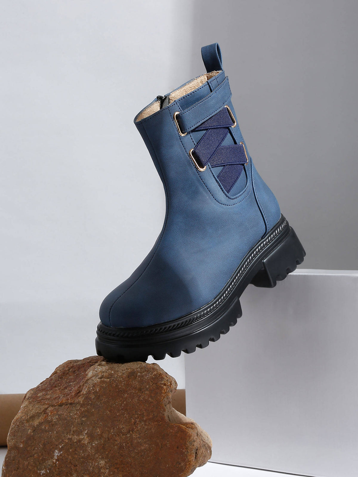 Cream Casual Round Toe Block Heeled Boots | BT61 - view 7