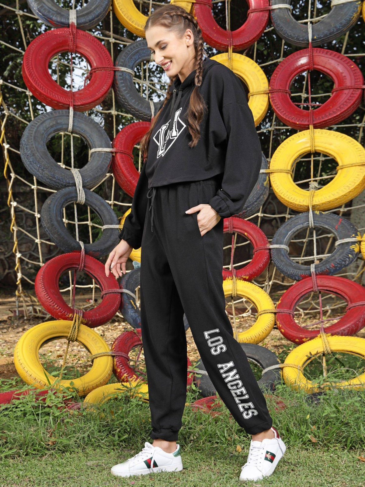 Women Solid Hood Long Sleeves Crop Sweatshirt | HD56 - view 22