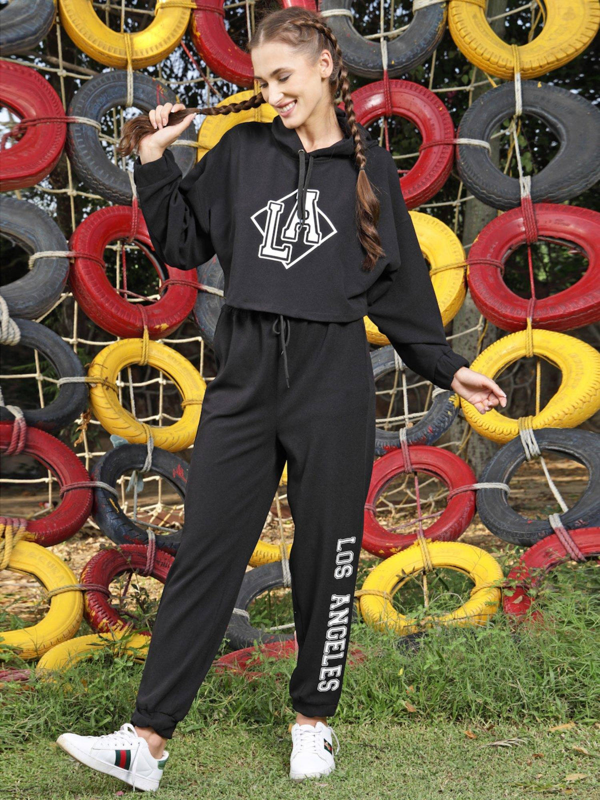 Women Solid Hood Long Sleeves Crop Sweatshirt | HD56 - view 25