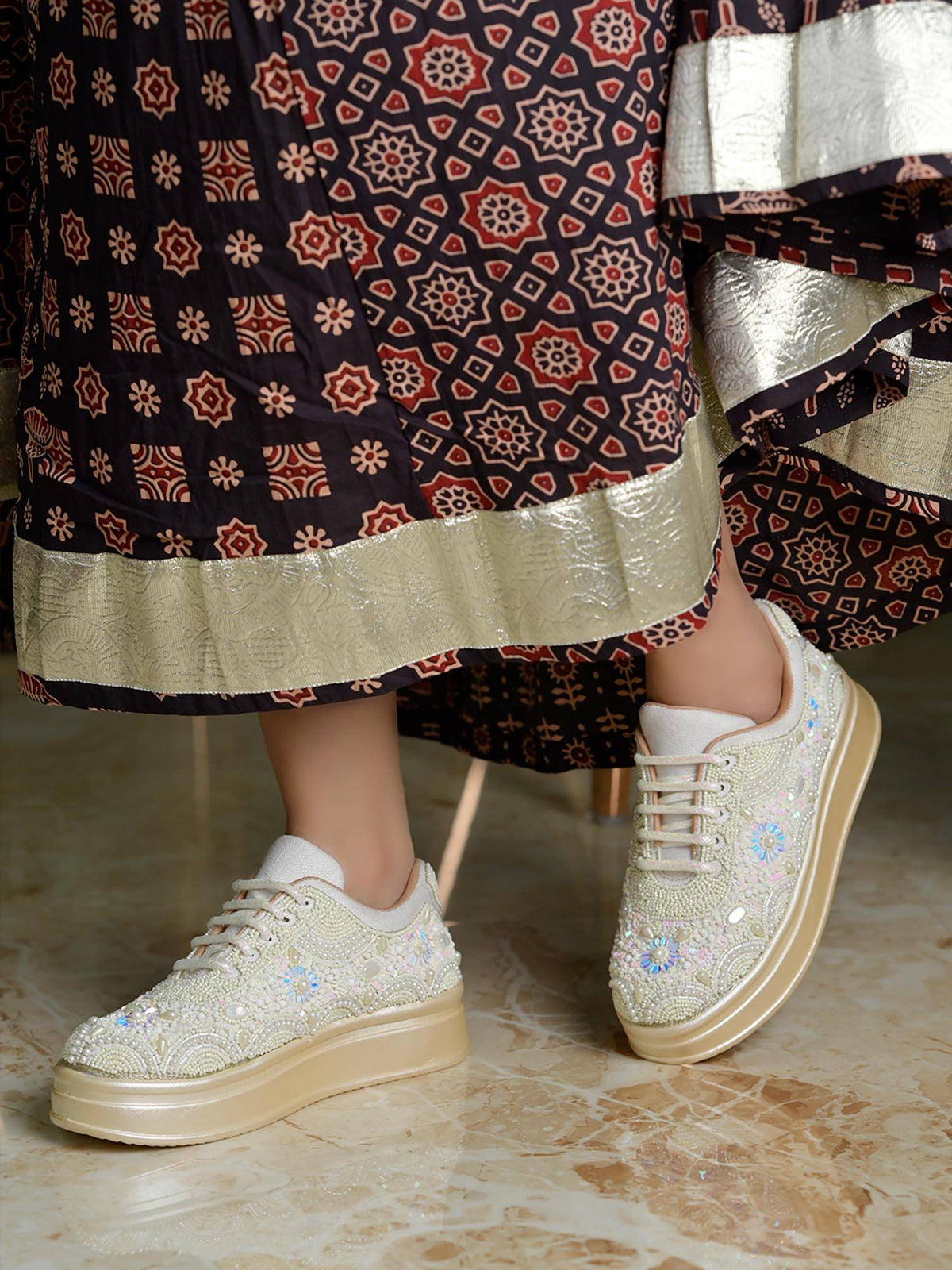 Women Gold Festive Sneakers | SN09 - view 9
