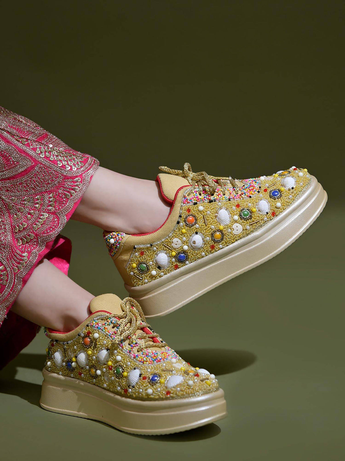 Women Gold Festive Sneakers | SN09 - view 1