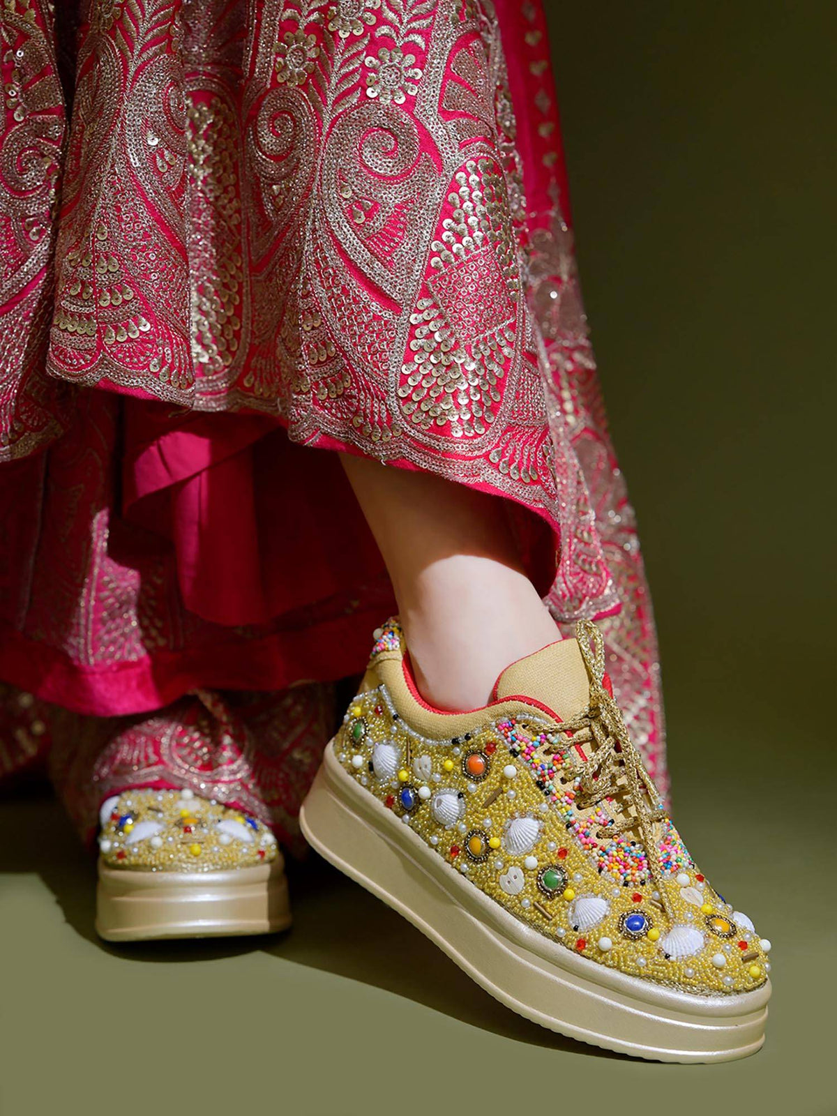 Women Gold Festive Sneakers | SN09 - view 3
