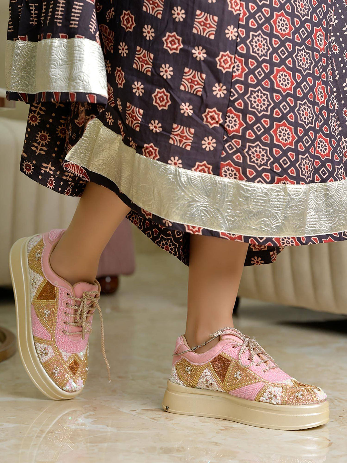 Women Gold Festive Sneakers | SN09 - view 5