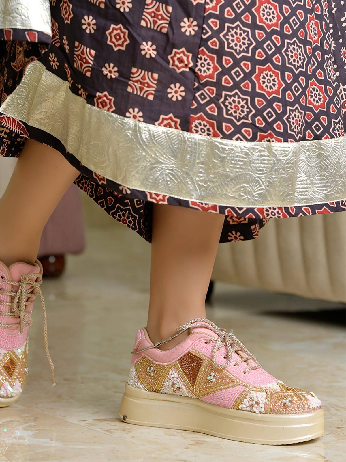 Women Gold Festive Sneakers | SN09 - view 6