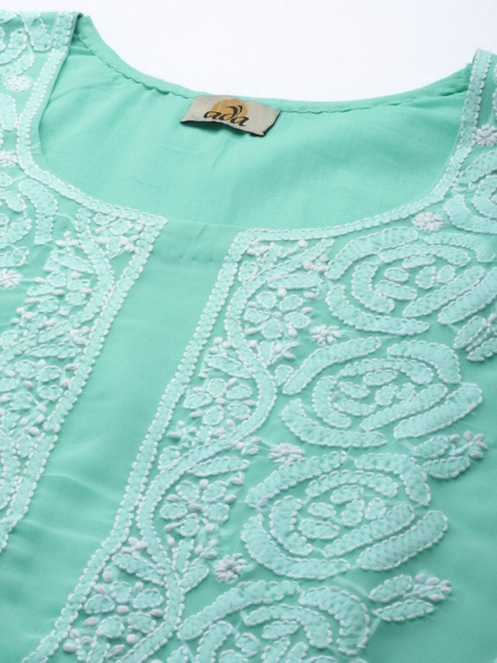 Hand Embroidered Yellow Georgette Lucknowi Chikankari Unstitched Dress Material (Set of 3) | D56 - view 36