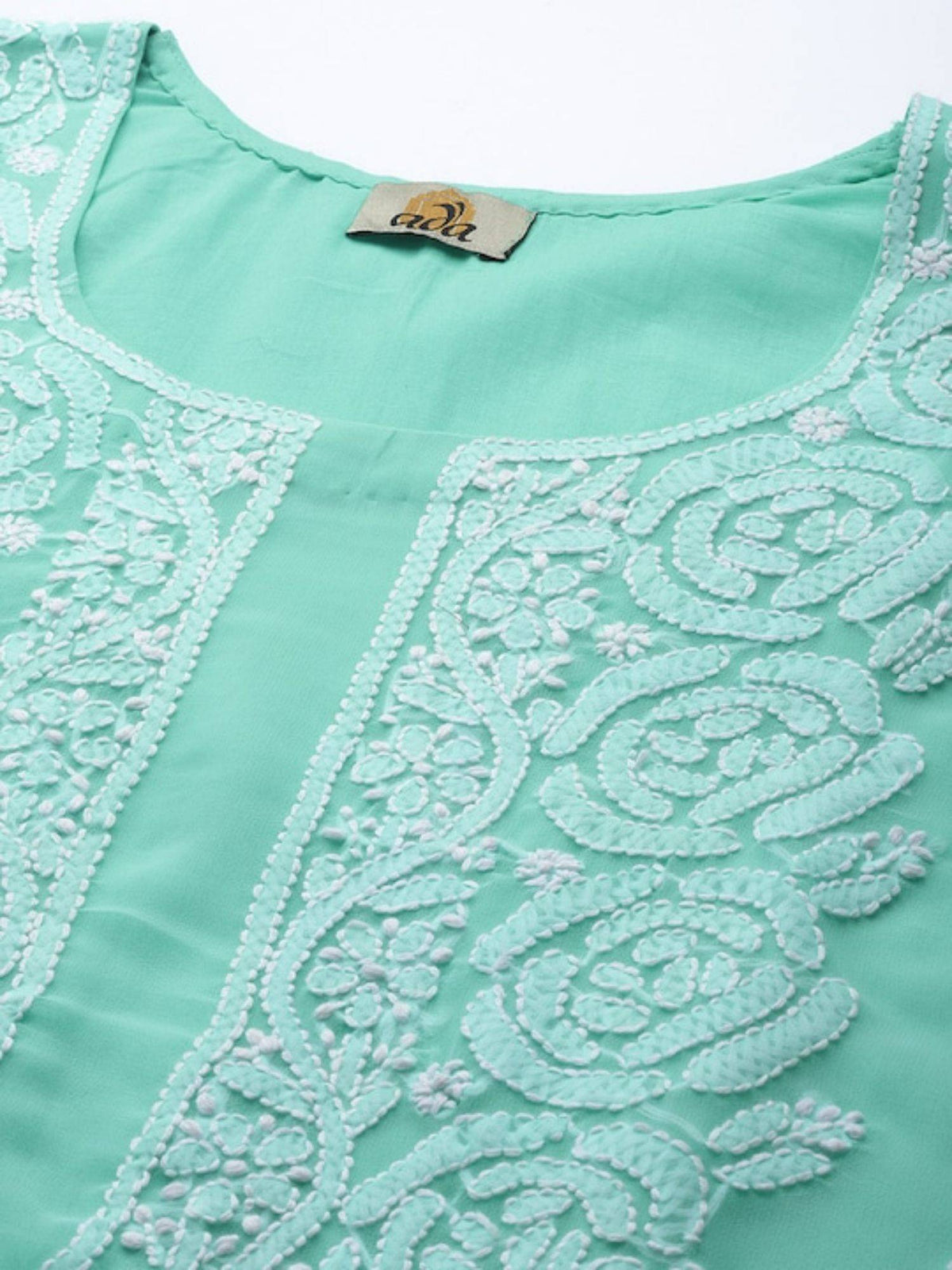 Hand Embroidered Yellow Georgette Lucknowi Chikankari Unstitched Dress Material (Set of 3) | D56 - view 36