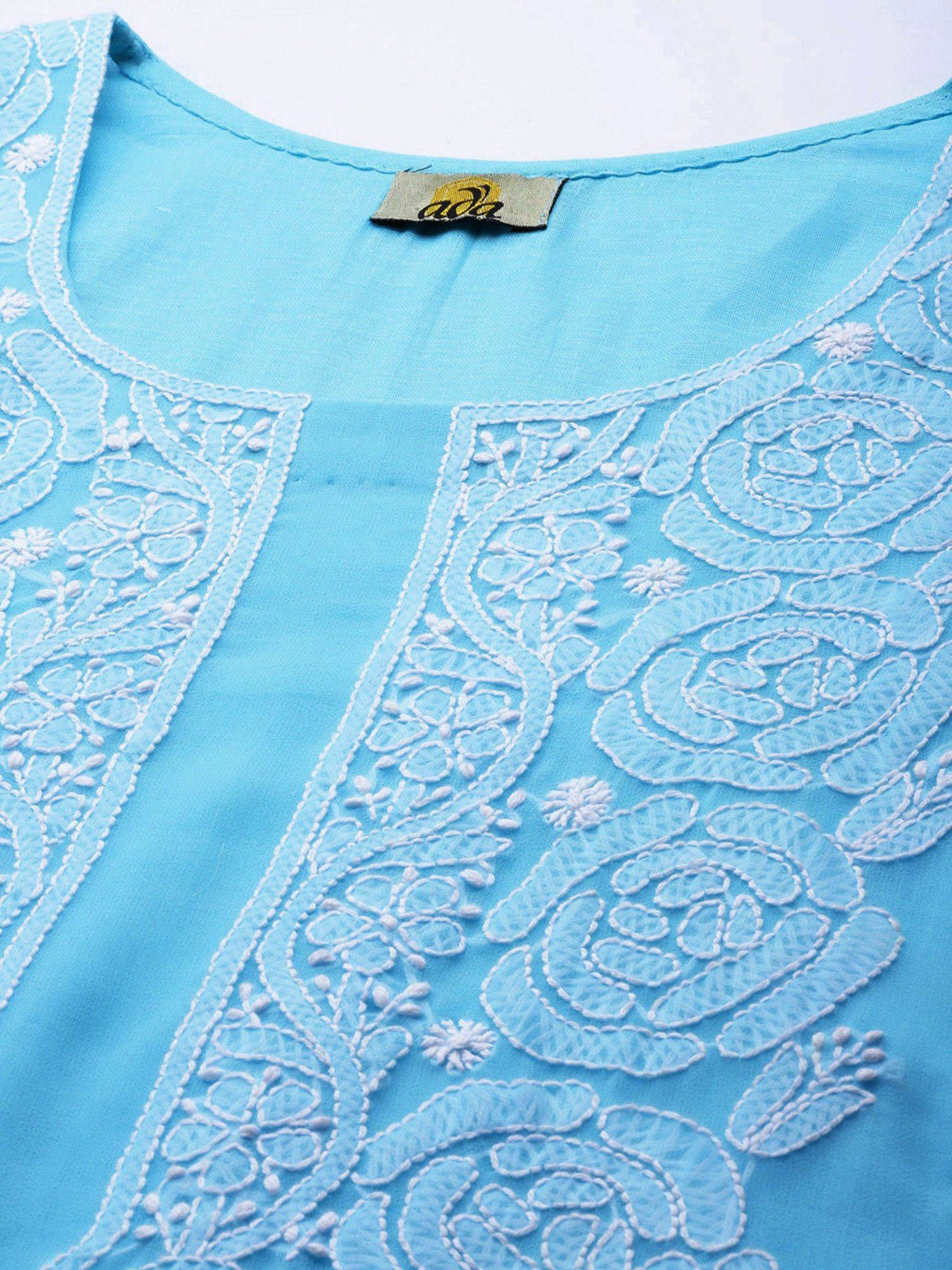Hand Embroidered Yellow Georgette Lucknowi Chikankari Unstitched Dress Material (Set of 3) | D56 - view 52