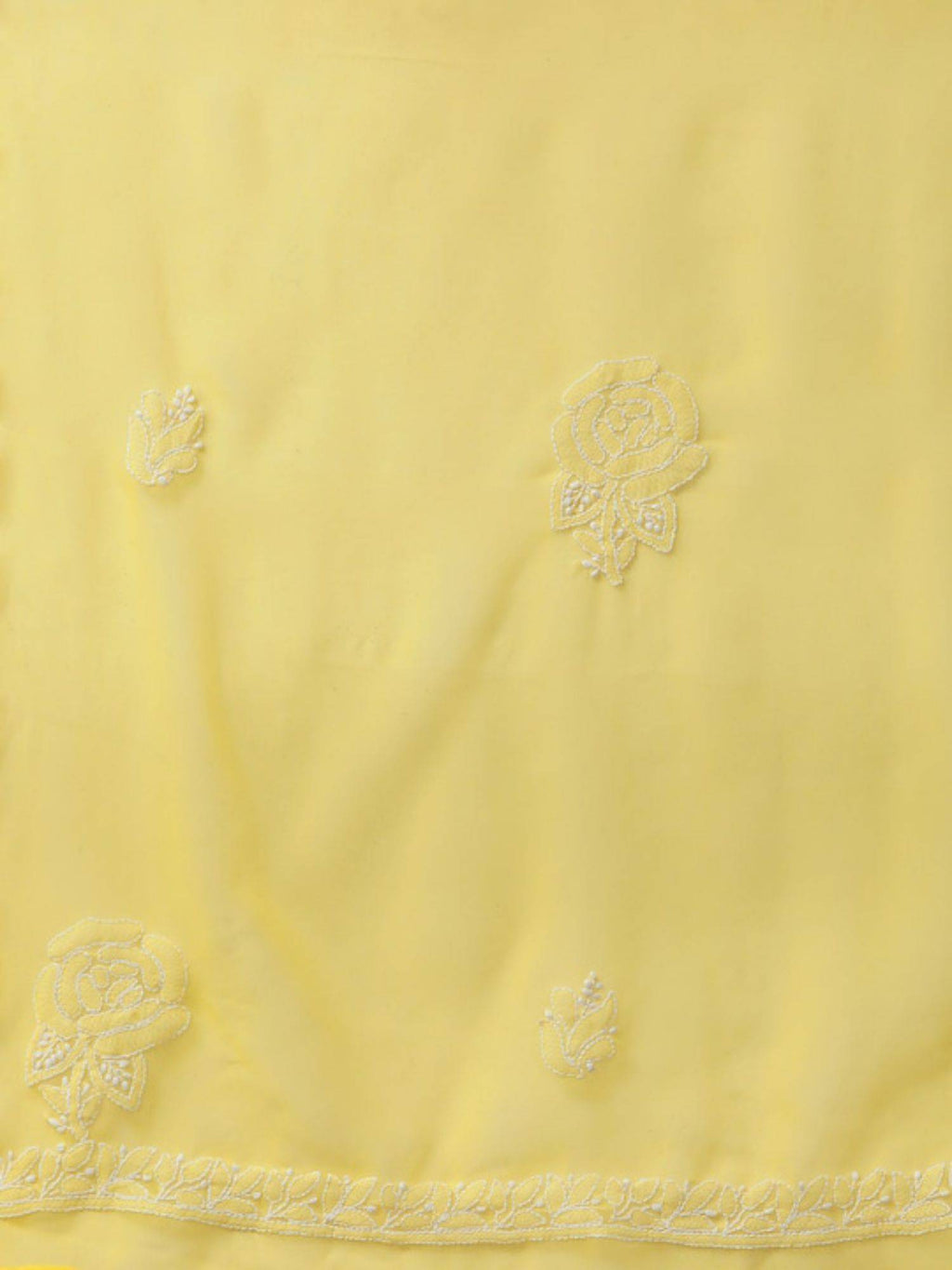 Hand Embroidered Yellow Georgette Lucknowi Chikankari Unstitched Dress Material (Set of 3) | D56 - view 6