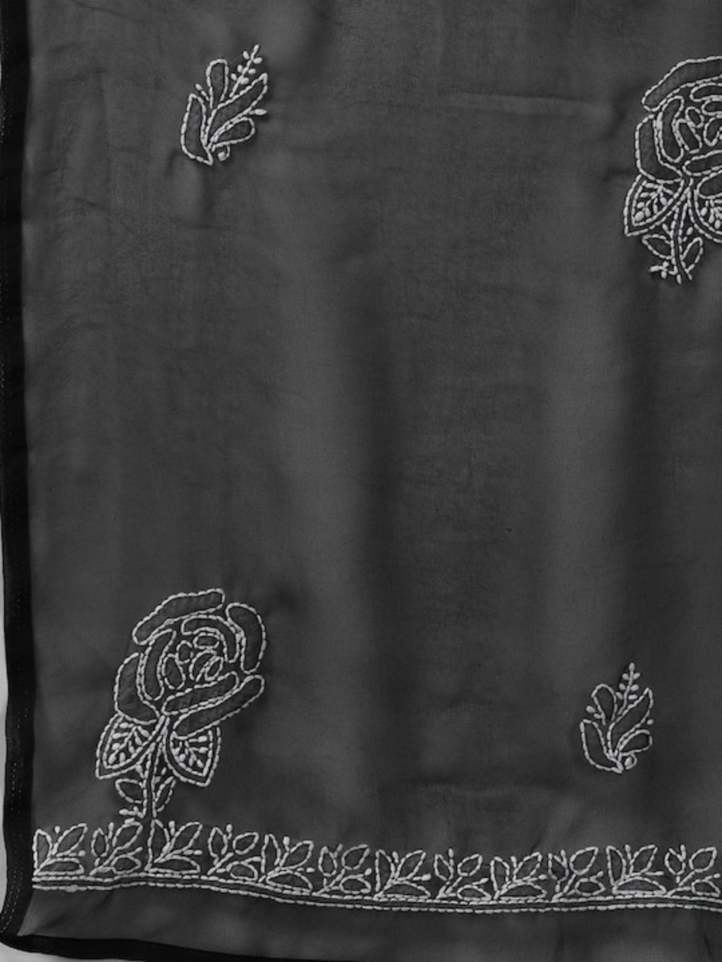 Hand Embroidered Yellow Georgette Lucknowi Chikankari Unstitched Dress Material (Set of 3) | D56 - view 14