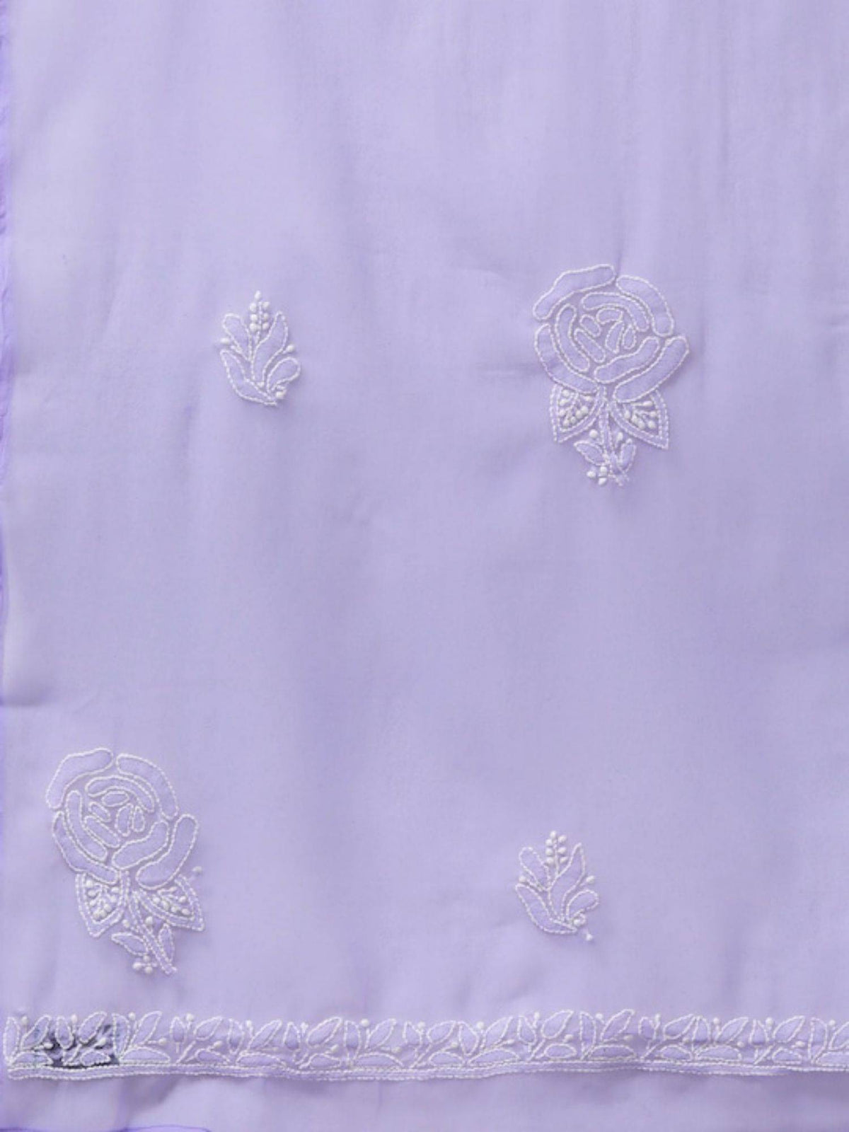 Hand Embroidered Yellow Georgette Lucknowi Chikankari Unstitched Dress Material (Set of 3) | D56 - view 30