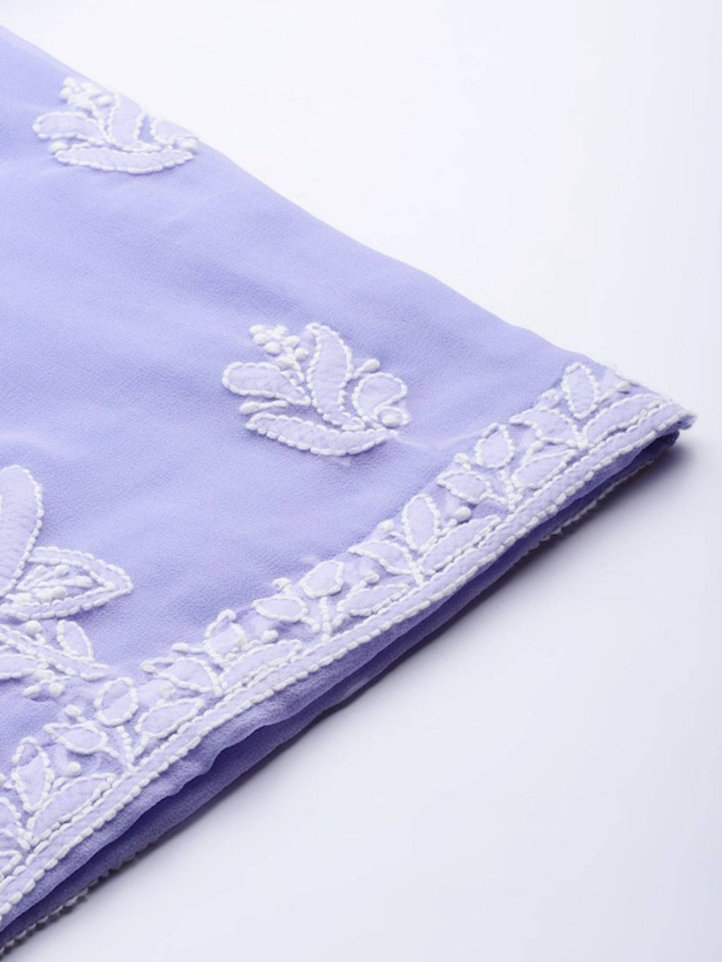 Hand Embroidered Yellow Georgette Lucknowi Chikankari Unstitched Dress Material (Set of 3) | D56 - view 31