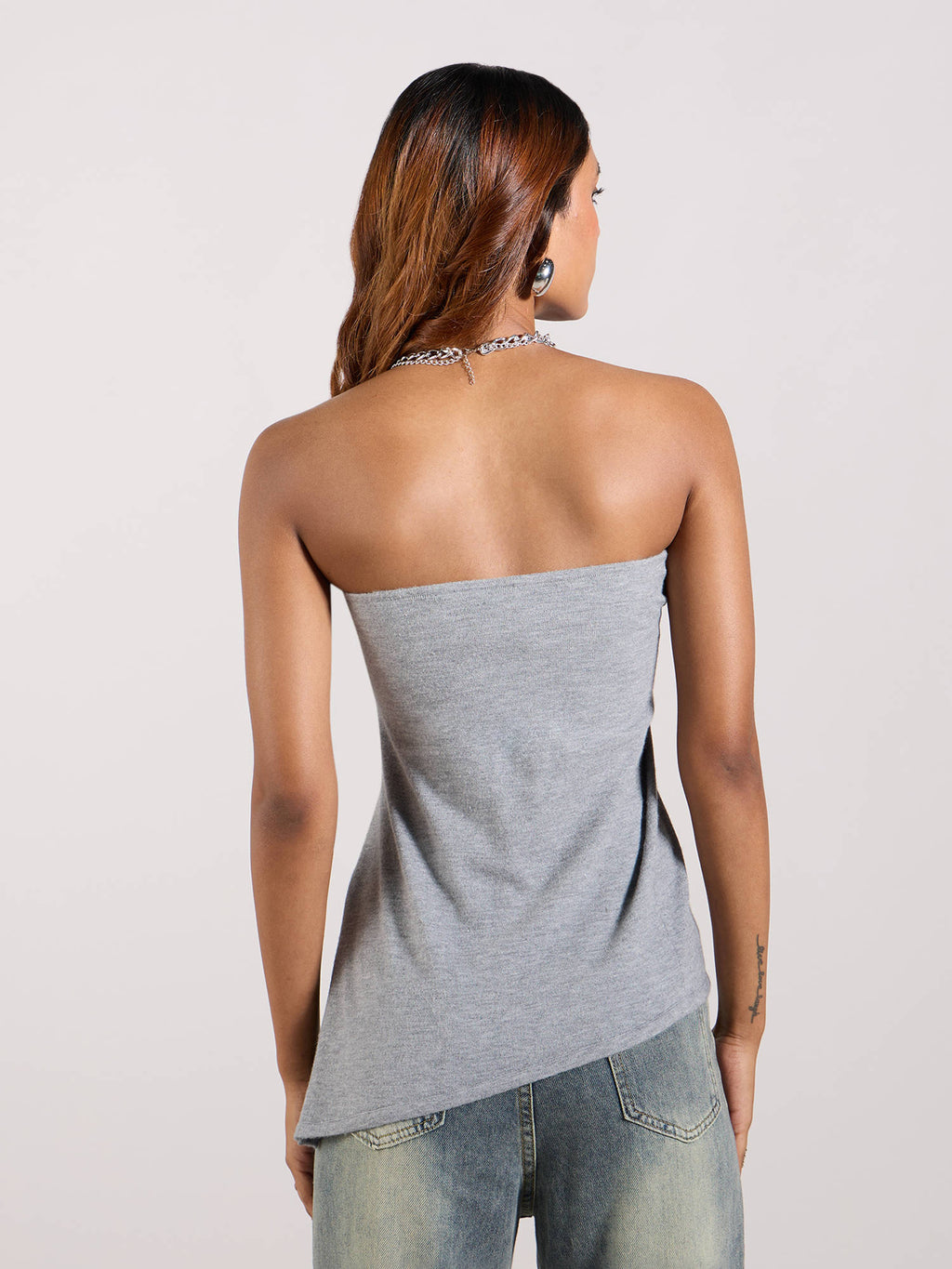 Dark Grey Solid Asymmetric Hem Tube Top | TT90 - view 2