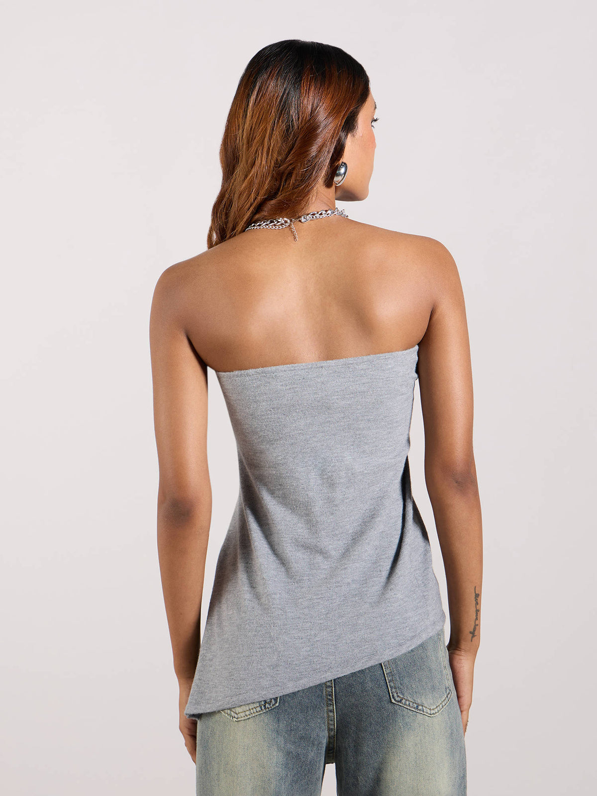 Dark Grey Solid Asymmetric Hem Tube Top | TT90 - view 2