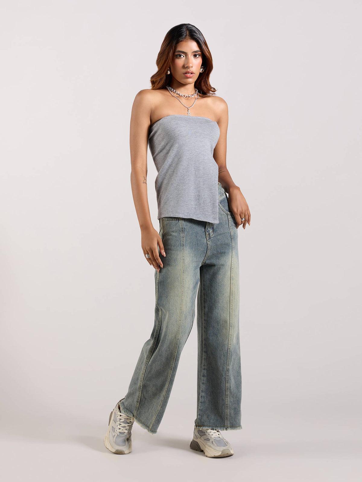 Dark Grey Solid Asymmetric Hem Tube Top | TT90 - view 4