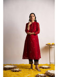Maroon Silk Chanderi Straight Kurta | KDG - view 1