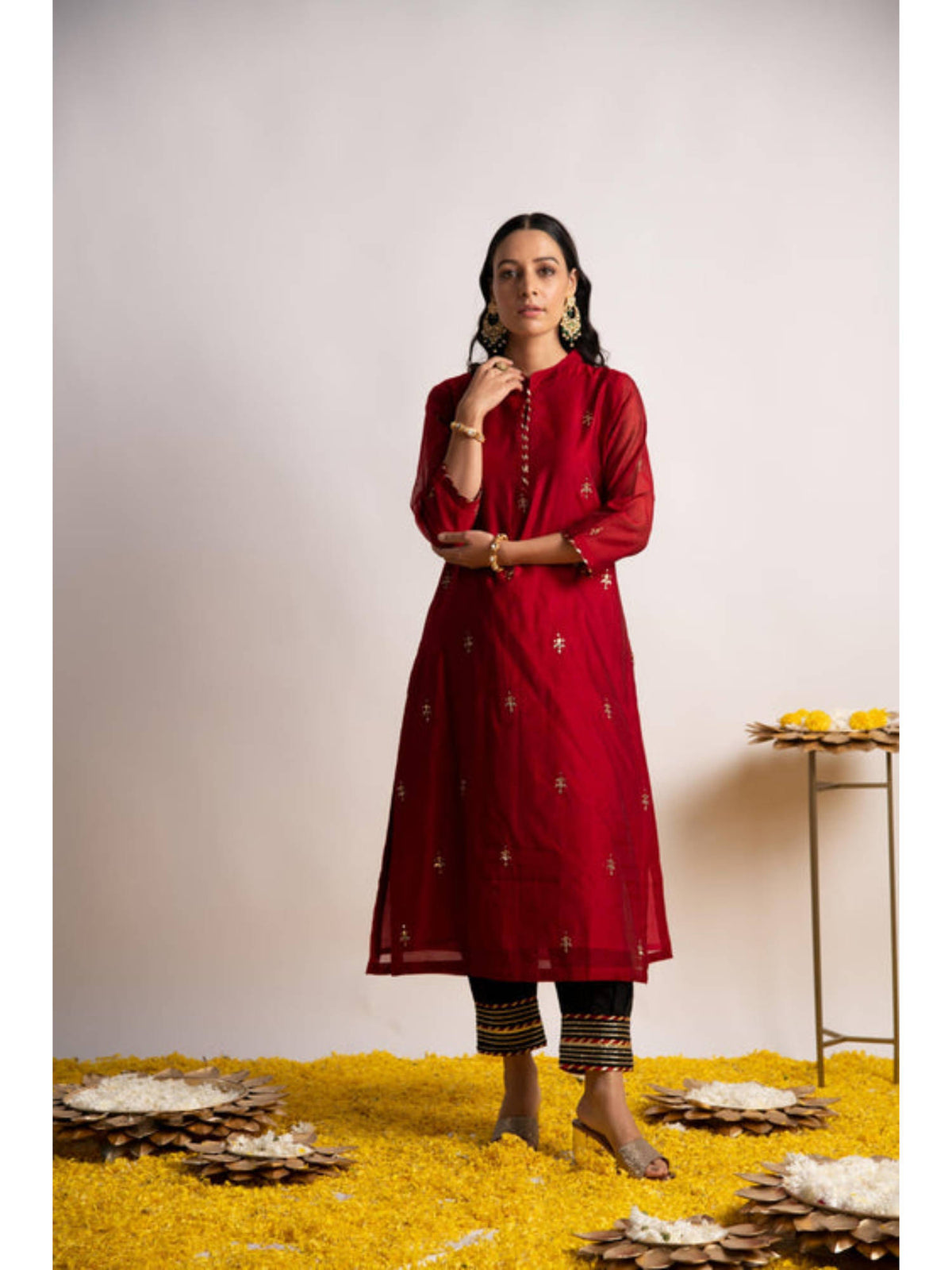 Maroon Silk Chanderi Straight Kurta | U3S - view 1