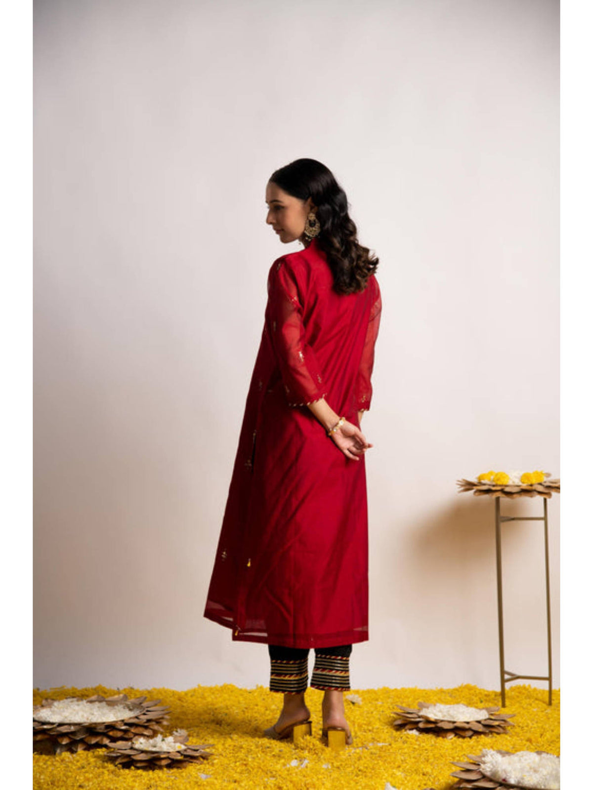 Maroon Silk Chanderi Straight Kurta | KDG - view 2