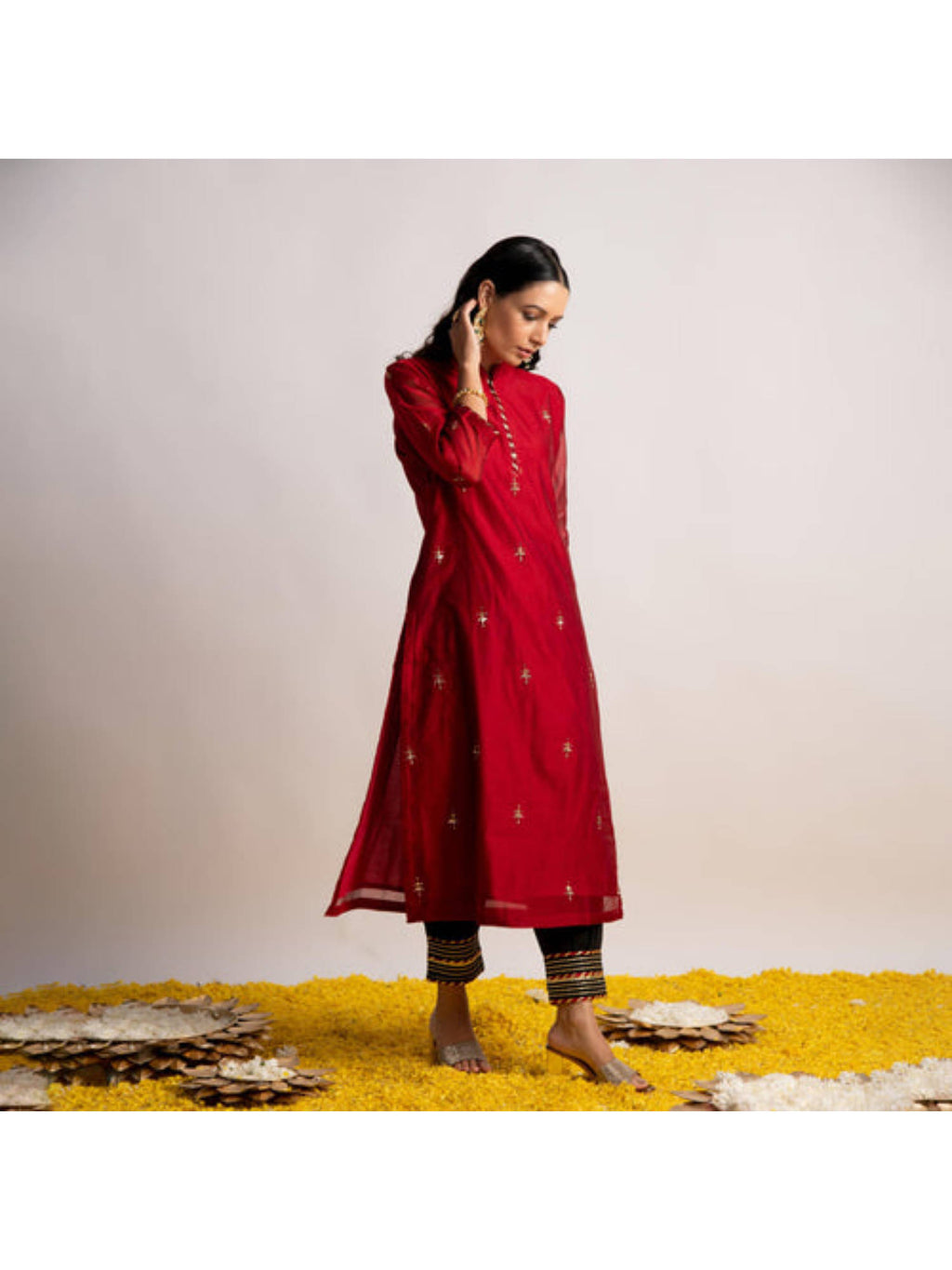 Maroon Silk Chanderi Straight Kurta | U3S - view 3