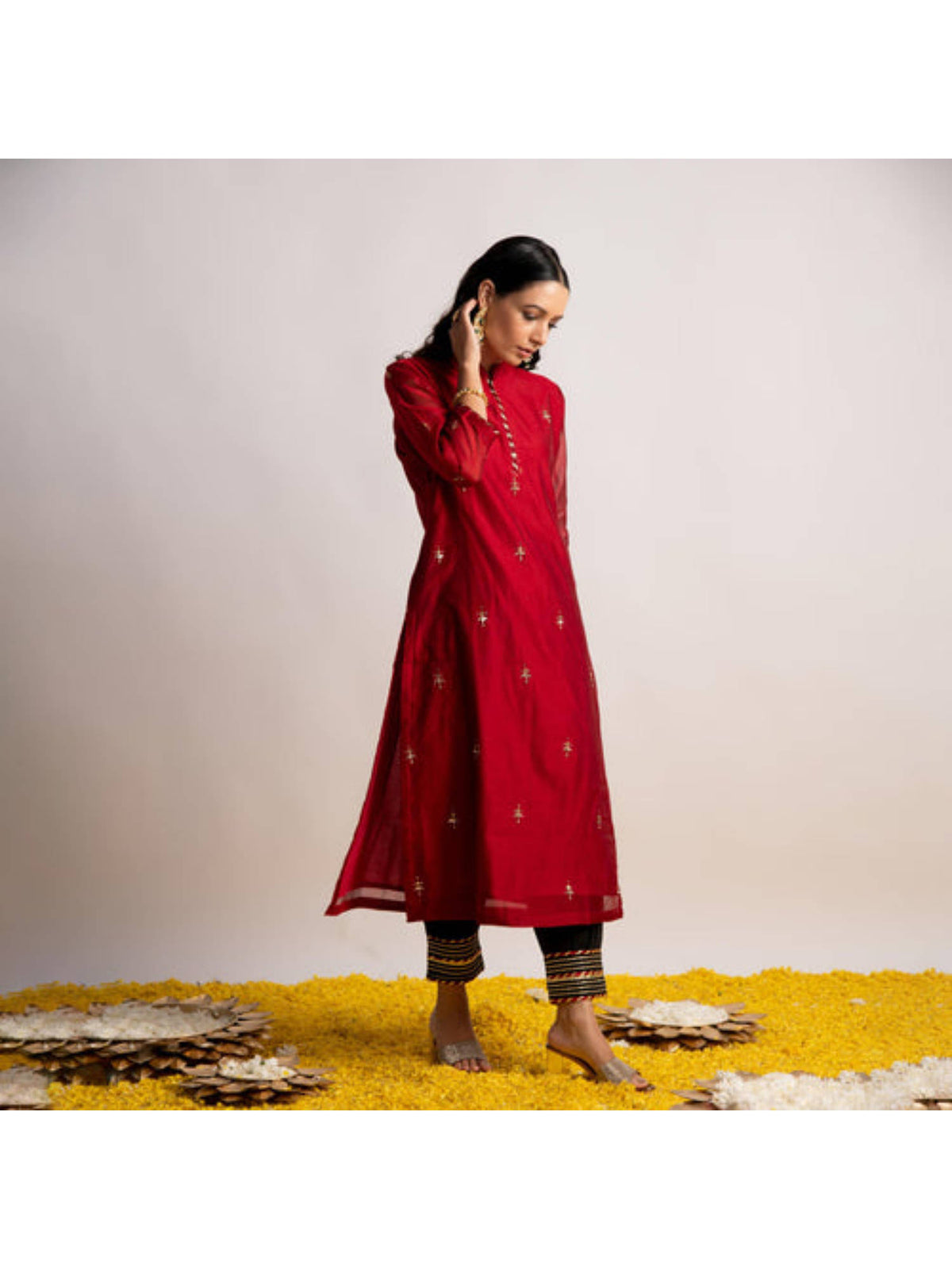 Maroon Silk Chanderi Straight Kurta | U3S - view 3
